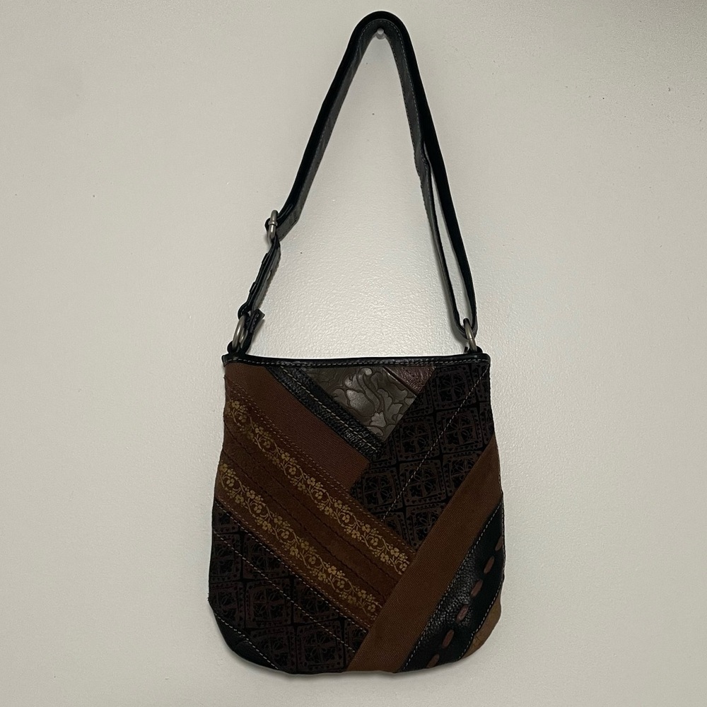 Fossil Brown and Black Patchwork Shoulder Bag